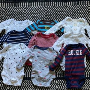 Lot of 9 long sleeve baby boy newborn onesies